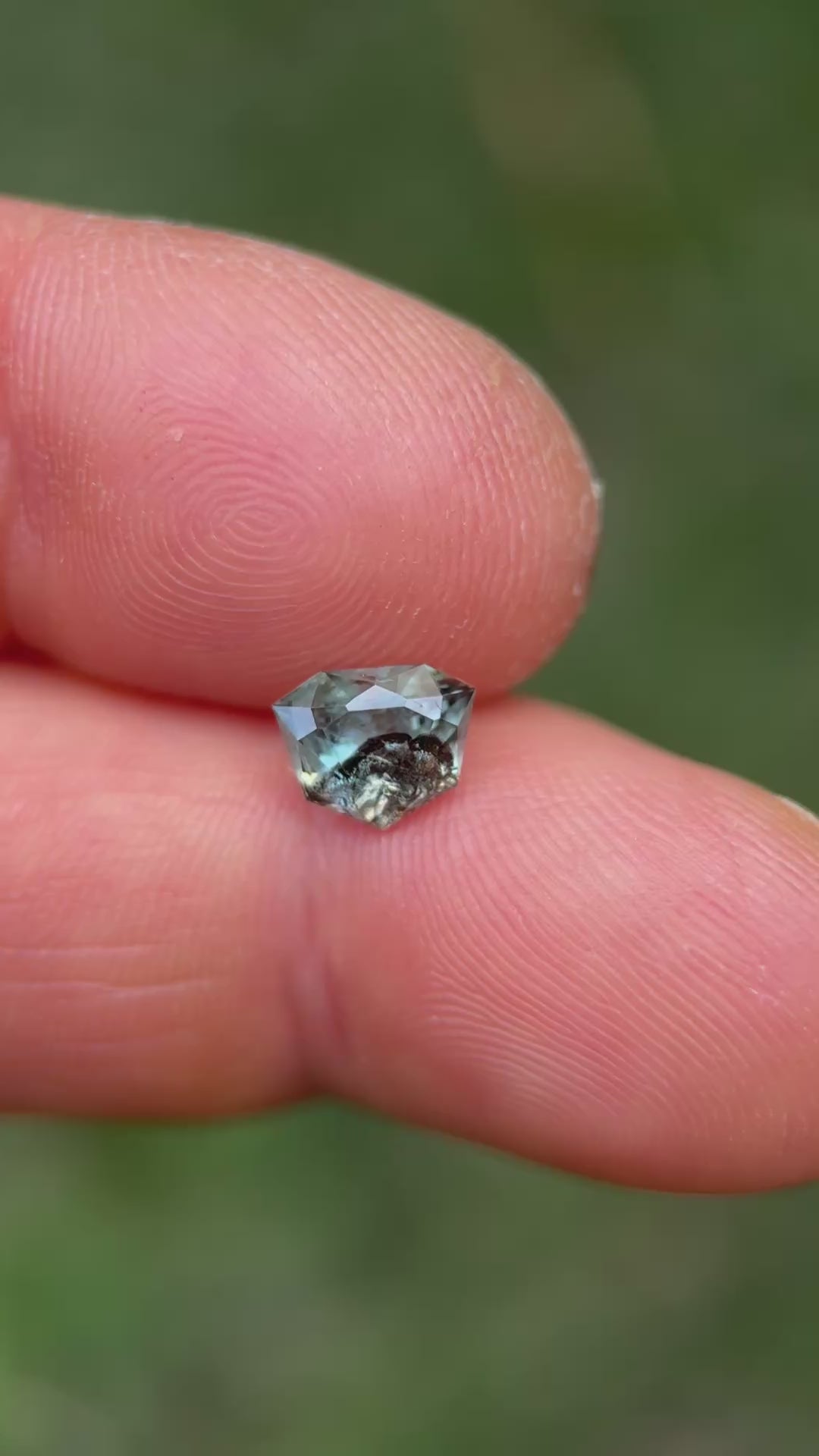 1.69CT Sapphire: Icy Green Blue Grey Parti Custom Shield Cut