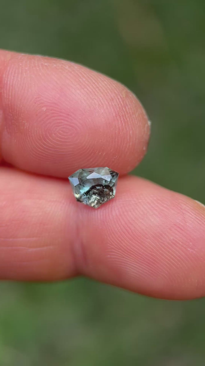 1.69CT Sapphire: Icy Green Blue Grey Parti Custom Shield Cut
