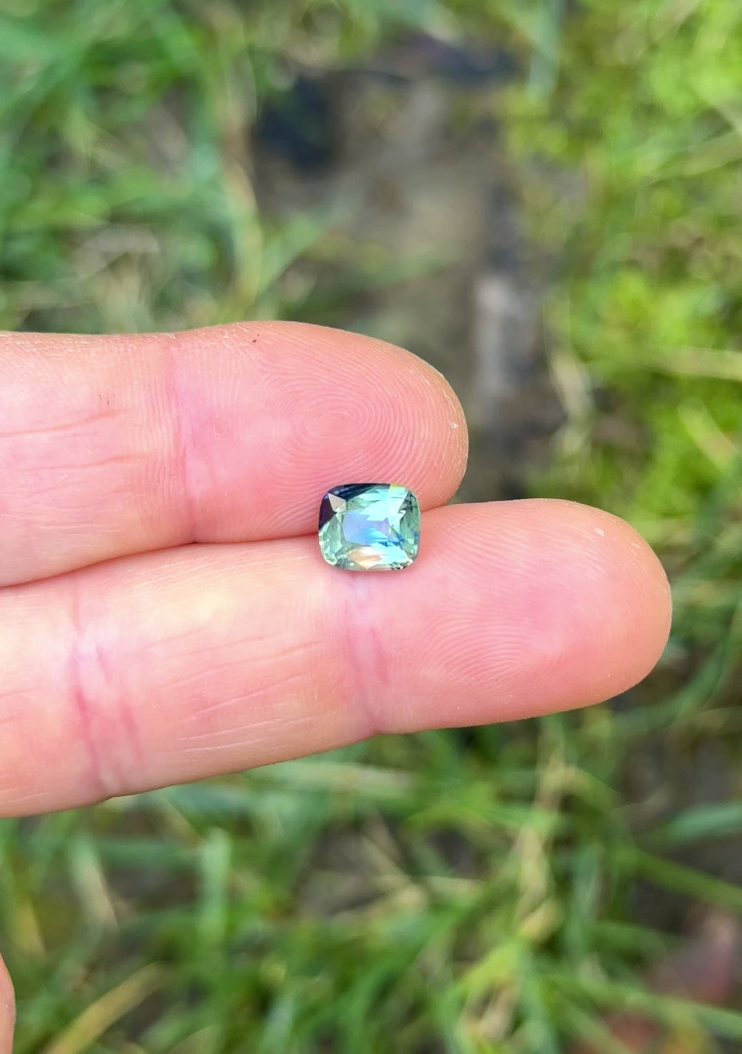 2.52CT Sapphire: Teal Blue Green Parti Precision Cushion Mixed Cut