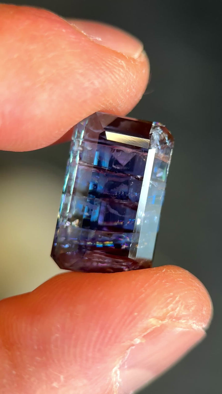 18.04CT Tanzanite: Teal Blue Violet Custom Octagonal Step Cut