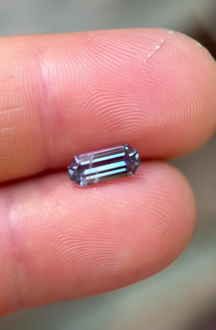 1.45CT Sapphire: Gradient Steely Purple Color Shift Elongated Custom Emerald Cut