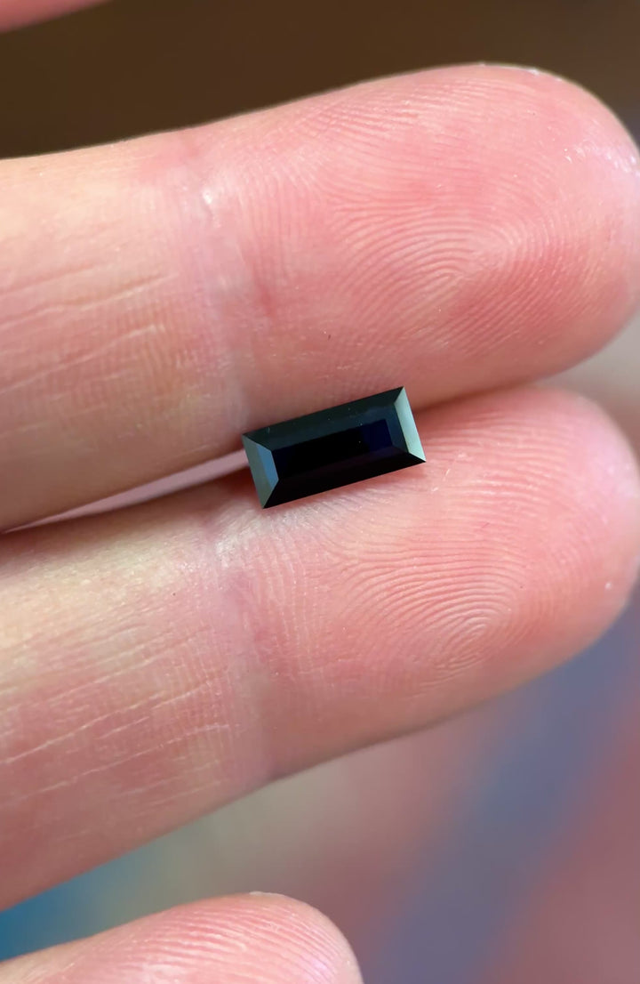 1.54CT Sapphire: Midnight Blue Black Elongated Baguette Step Cut