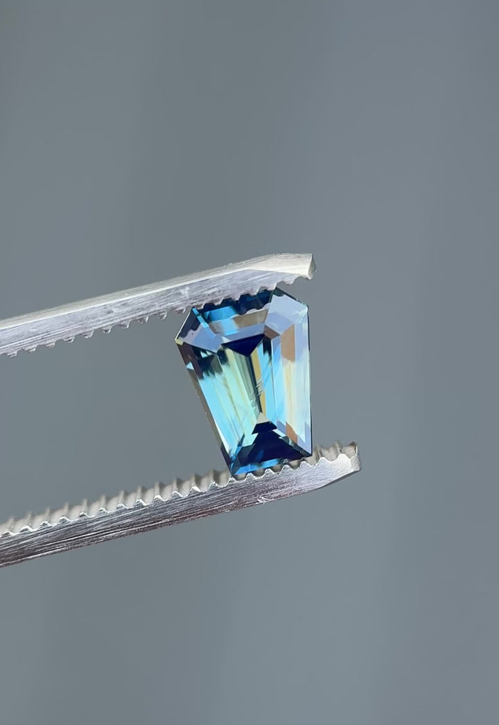 1.57CT Sapphire: Vibrant Green Teal Blue Custom Coffin Step Cut