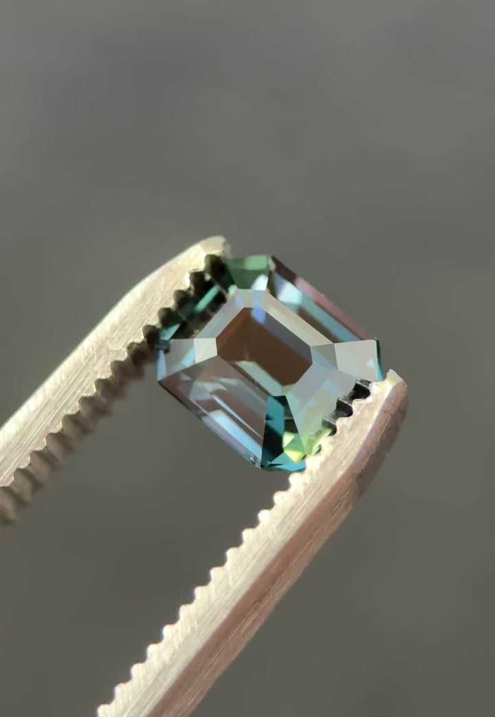 2.01CT Sapphire: Deep Vivid Teal Blue Green To Earthy Green Purple Blue Precision Emerald Cut