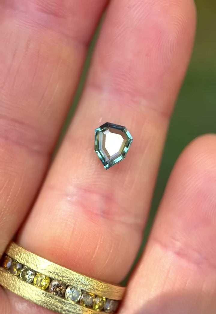 1.62CT Sapphire: Teal Blue Green Precision Custom Shield Step Portrait Cut