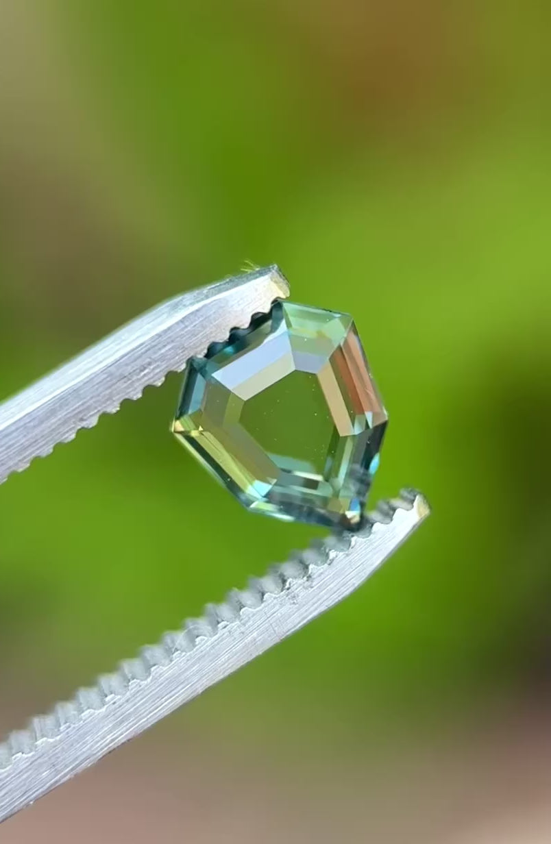 1.62CT Sapphire: Teal Blue Green Precision Custom Shield Step Portrait Cut