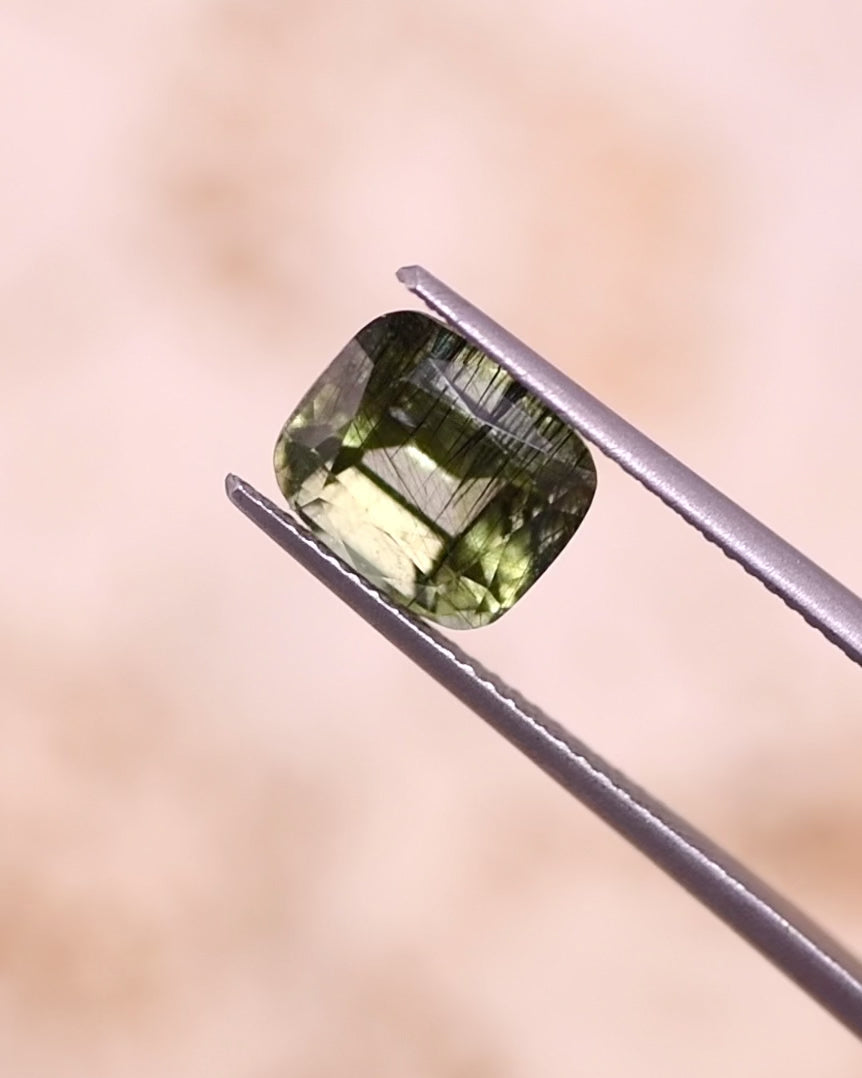 3.39CT Peridot: Green Black Cushion Mix Cut