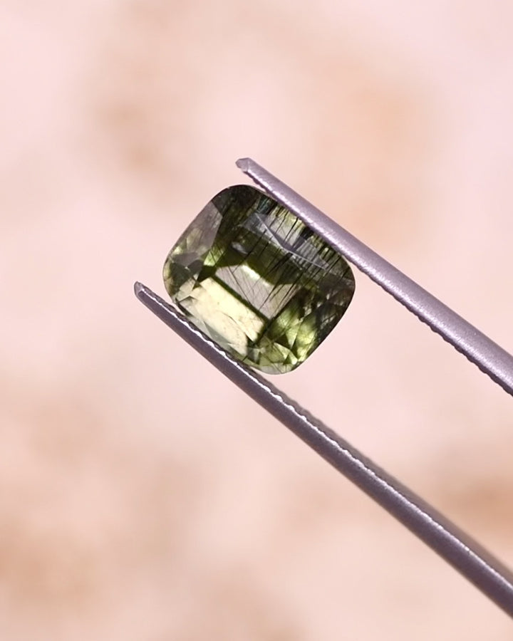3.39CT Peridot: Green Black Cushion Mix Cut