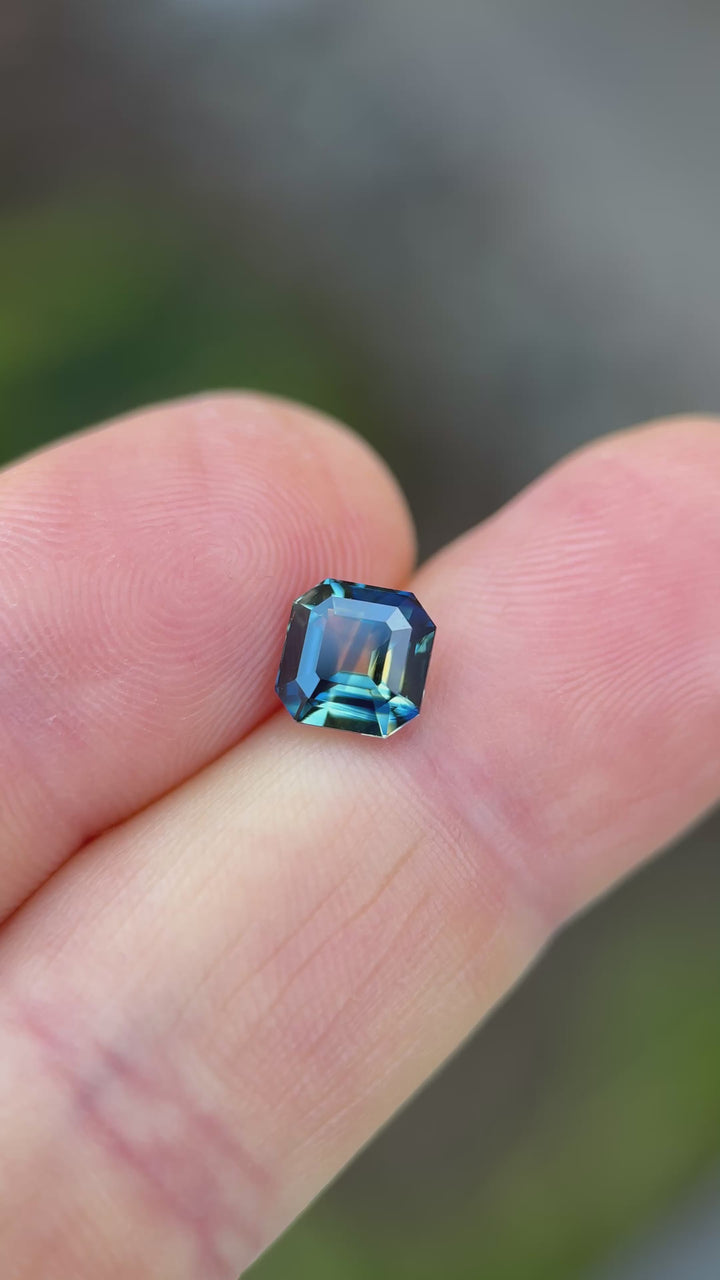 2.05CT Sapphire: Parti Yellow Teal Blue Green Precision Custom Antique Squared Emerald Cut