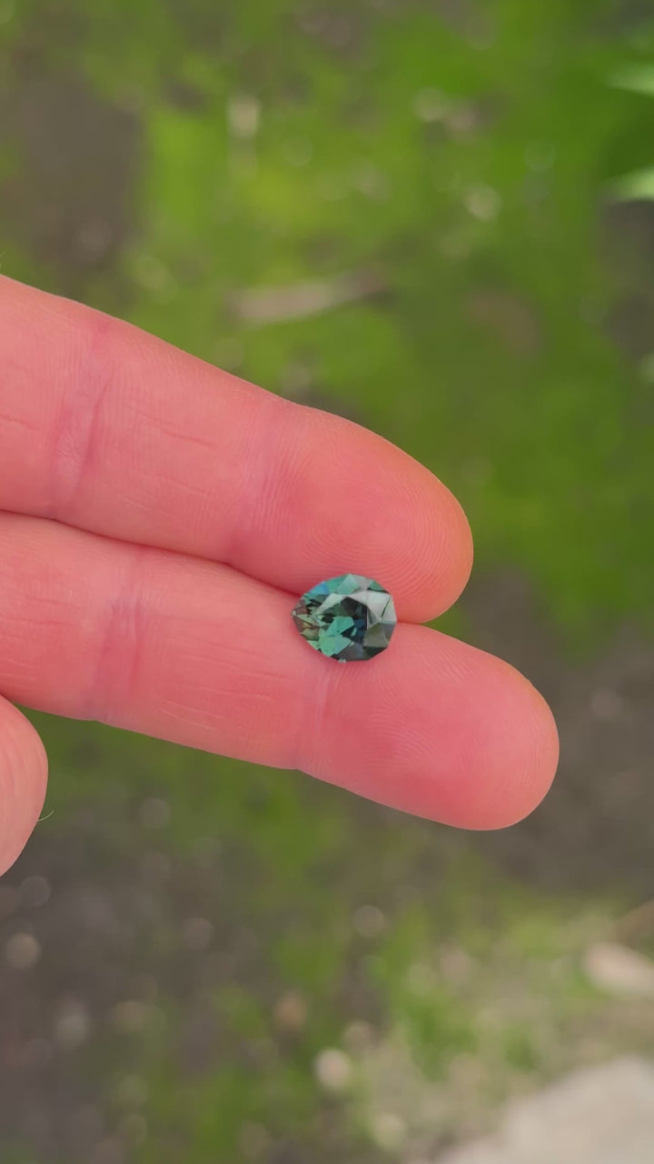 4.15CT Sapphire: Deep Teal Blue Green Precision Custom Geo Pear Mixed Cut