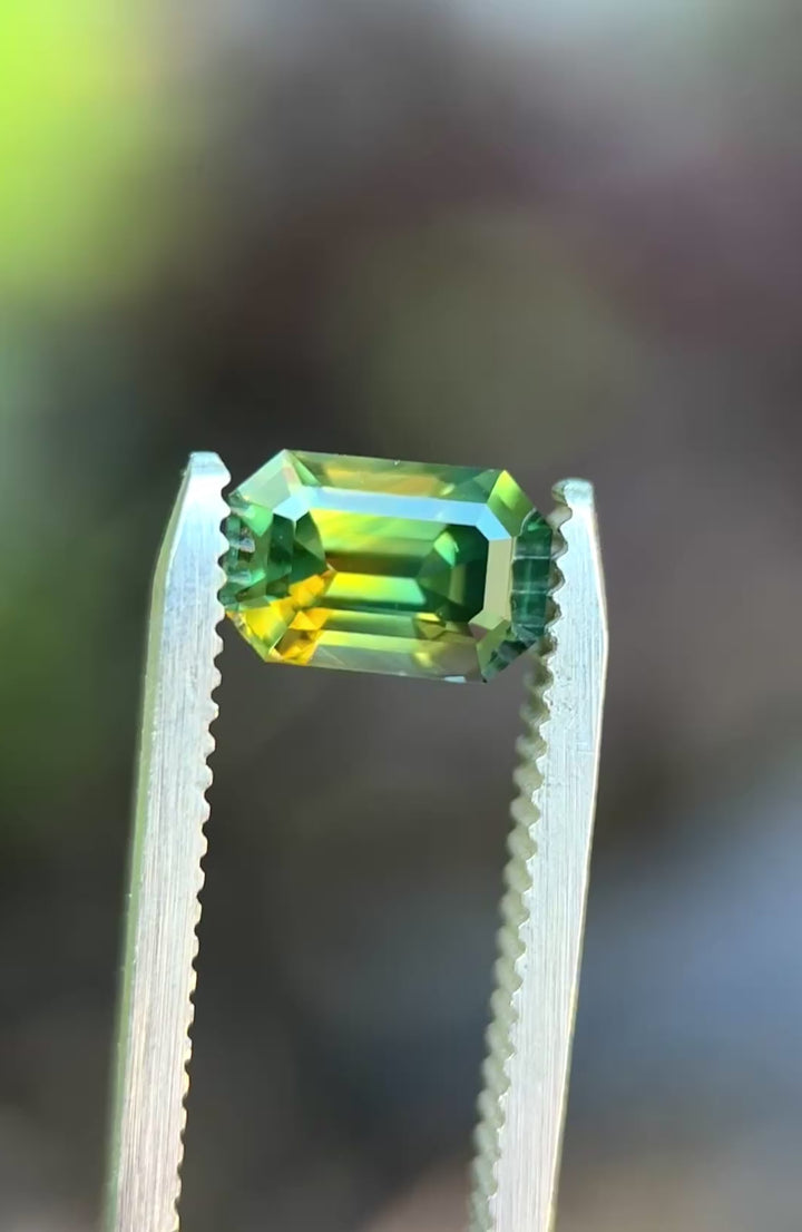 2.03CT Sapphire: Golden Yellow Green Parti Precision Emerald Cut