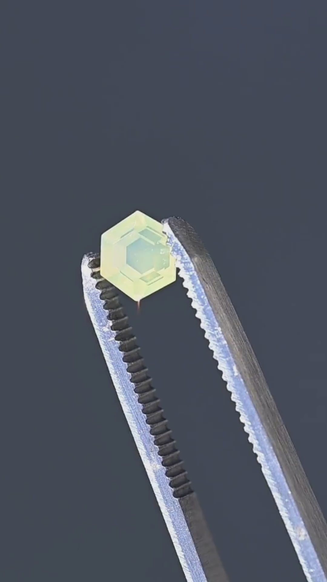 1.23CT Sapphire: Opalescent Yellow Green Precision Hexagonal Tablet Cut
