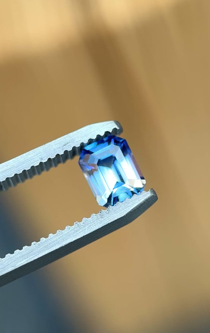 1.04CT Sapphire: Royal Blue And Colorless Parti Emerald Cut