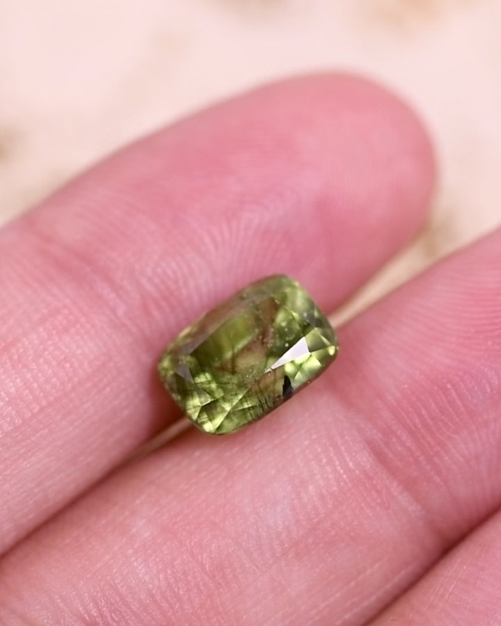 3.76CT Peridot: Green Black Cushion Mix Cut