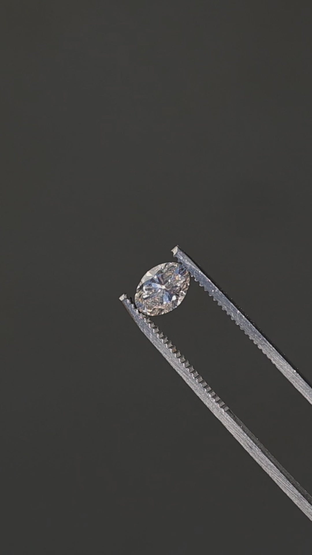 1.23ct champagne oval brilliant cut diamond from Canada rotating in gem tweezers under direct sunlight showing off sparkle and brilliant faceting.
