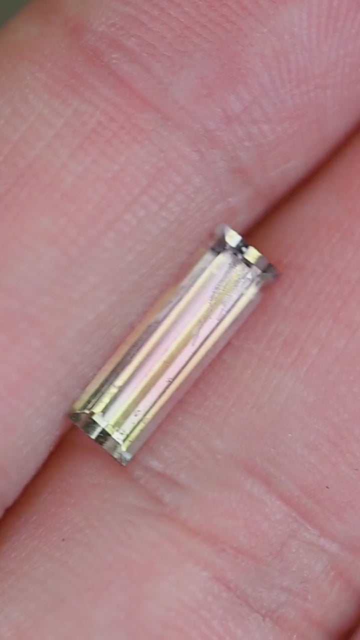 1.16CT Tourmaline: Bi Color Watermelon Pastel Green Pink Precision Elongated Emerald Cut