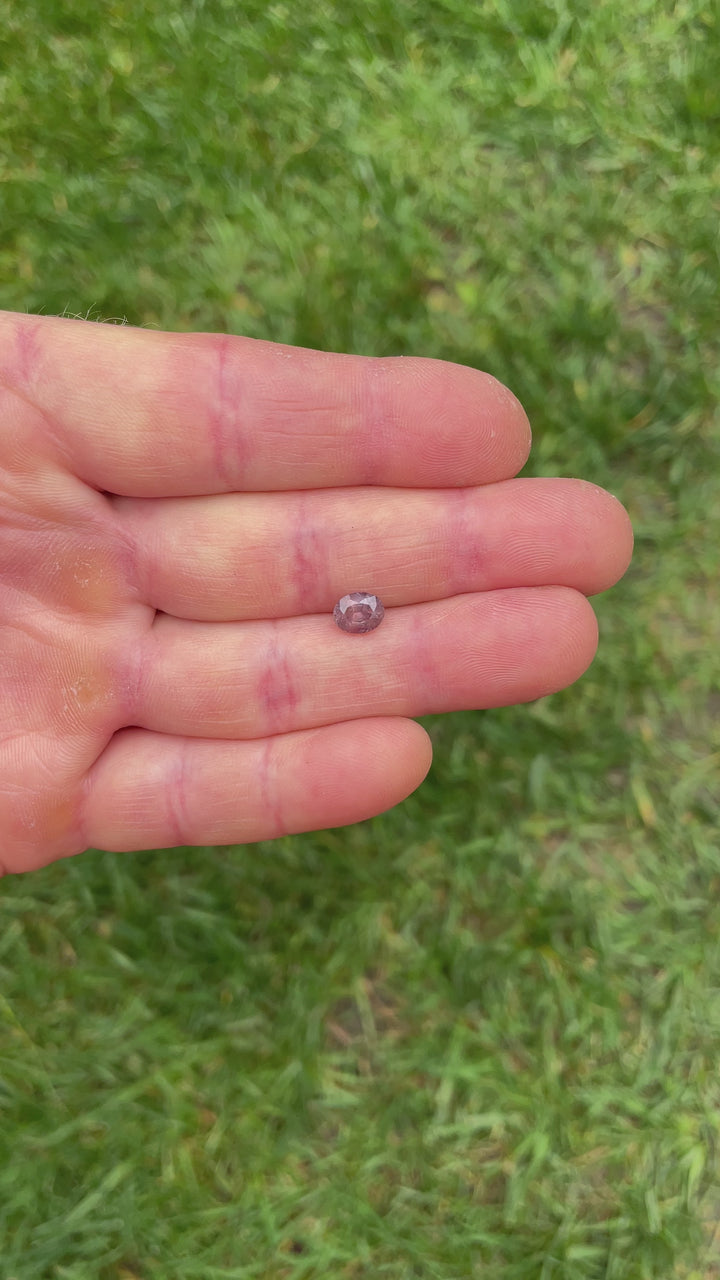 Video showcasing the 1.37ct peach pink mauve sapphire from Umba River, demonstrating its color shift and fluorescence under light