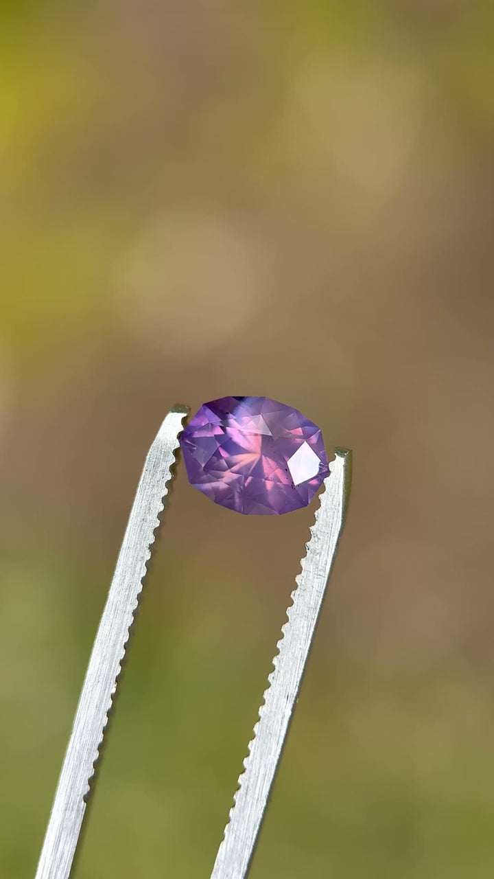 1.49CT Sapphire: Peach Pink Violet Purple Parti Precision Geo Oval Brilliant Cut