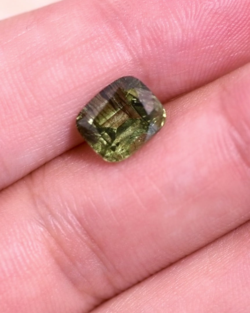 3.39CT Peridot: Green Black Cushion Mix Cut