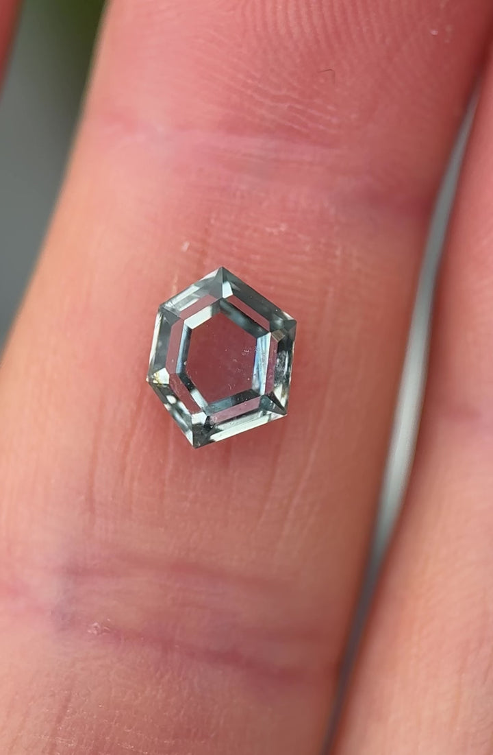 1.55CT Sapphire: Silvery Aqua Teal Blue Hexagon Portrait Step Cut