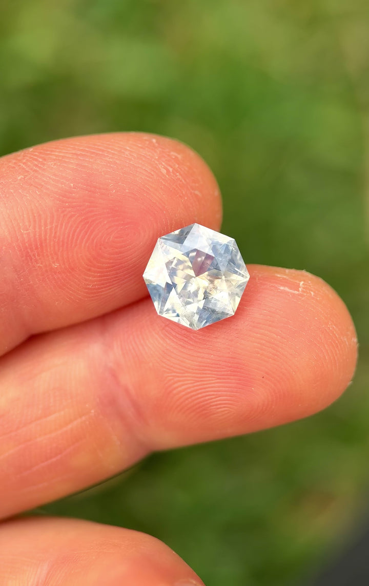 5.15CT Sapphire: Icy Blue White Opalescent Ultra Precision Octagon Mixed Brilliant