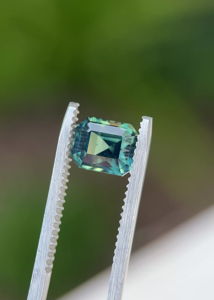 2.92CT Sapphire: Deep Peacock Teal Green Blue Emerald Cut