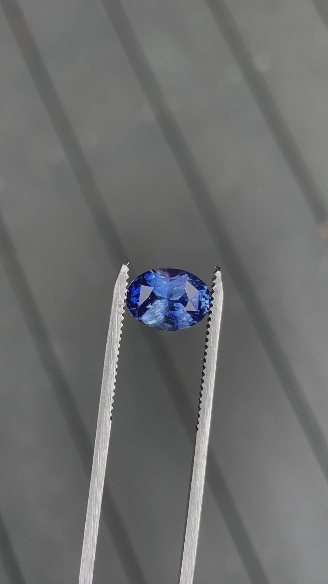 A rotating 4.51ct cornflower blue sapphire from Sri Lanka, revealing its exceptional brilliance and deep blue hues under natural lighting.