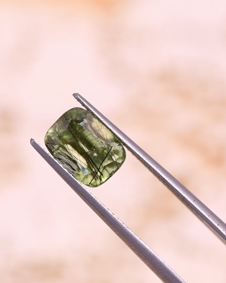 3.40CT Peridot: Green Black Cushion Mix Cut