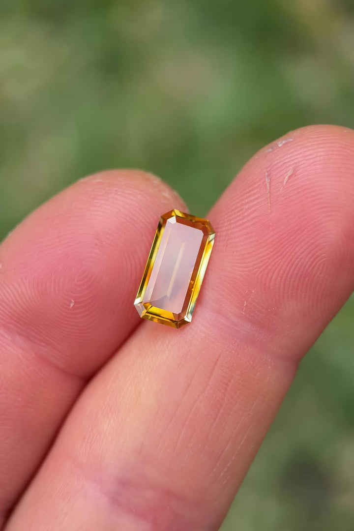 2.93CT Sapphire: Orange Yellow Colorless Banded Parti Low Profile Elongated Emerald Cut
