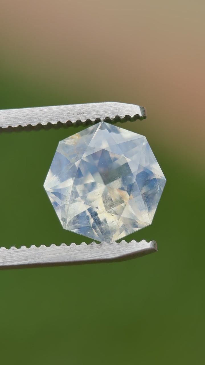 5.15CT Sapphire: Icy Blue White Opalescent Ultra Precision Octagon Mixed Brilliant