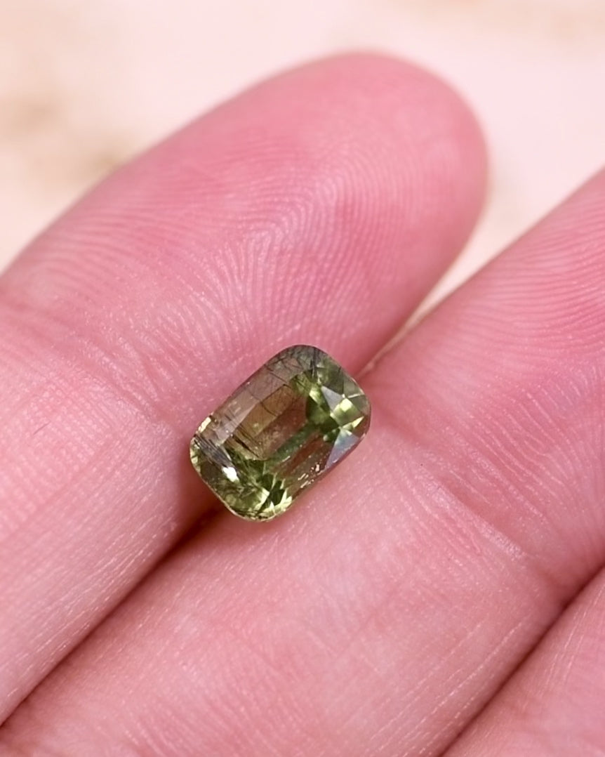 2.45CT Peridot: Green Black Cushion Mix Cut