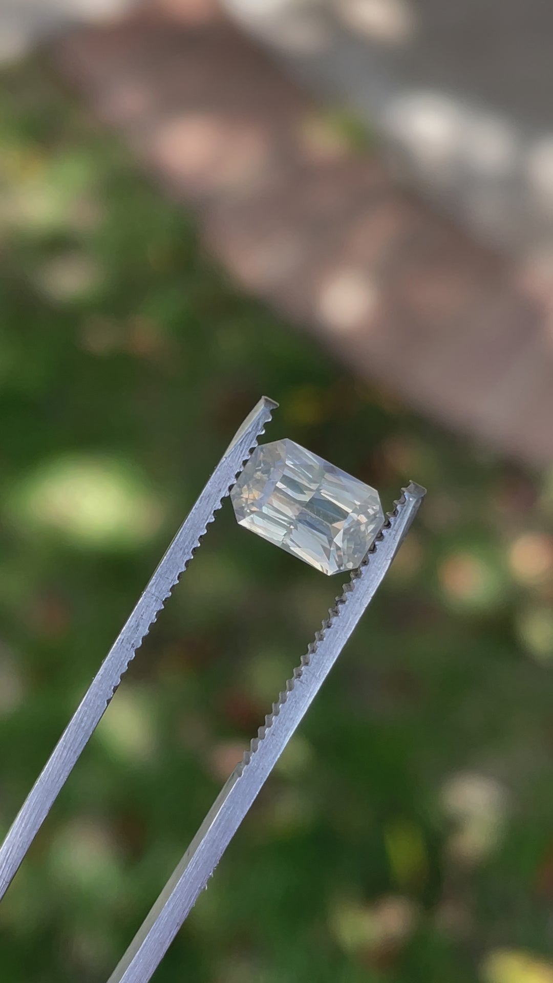 2.10CT Sapphire: Opalescent Silver Peach White Custom Elongated Radiant Cut