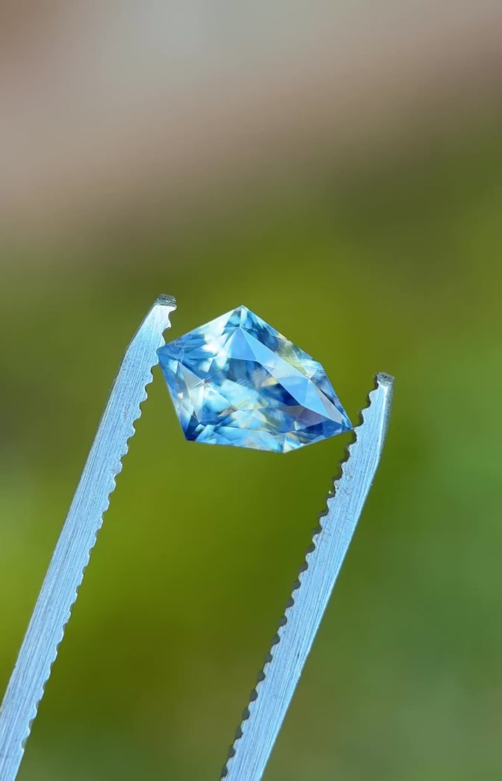 2.05CT Sapphire: Opalescent Gradient White Blue Parti Precision Custom Shield Mixed Cut