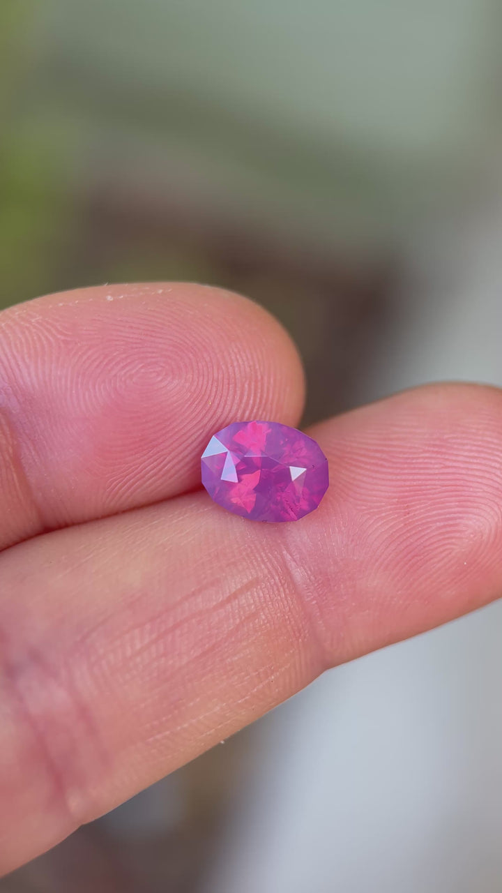 3.40CT Sapphire: Opalescent Vivid Purplish Red Pink Precision Custom Oval Brilliant Cut