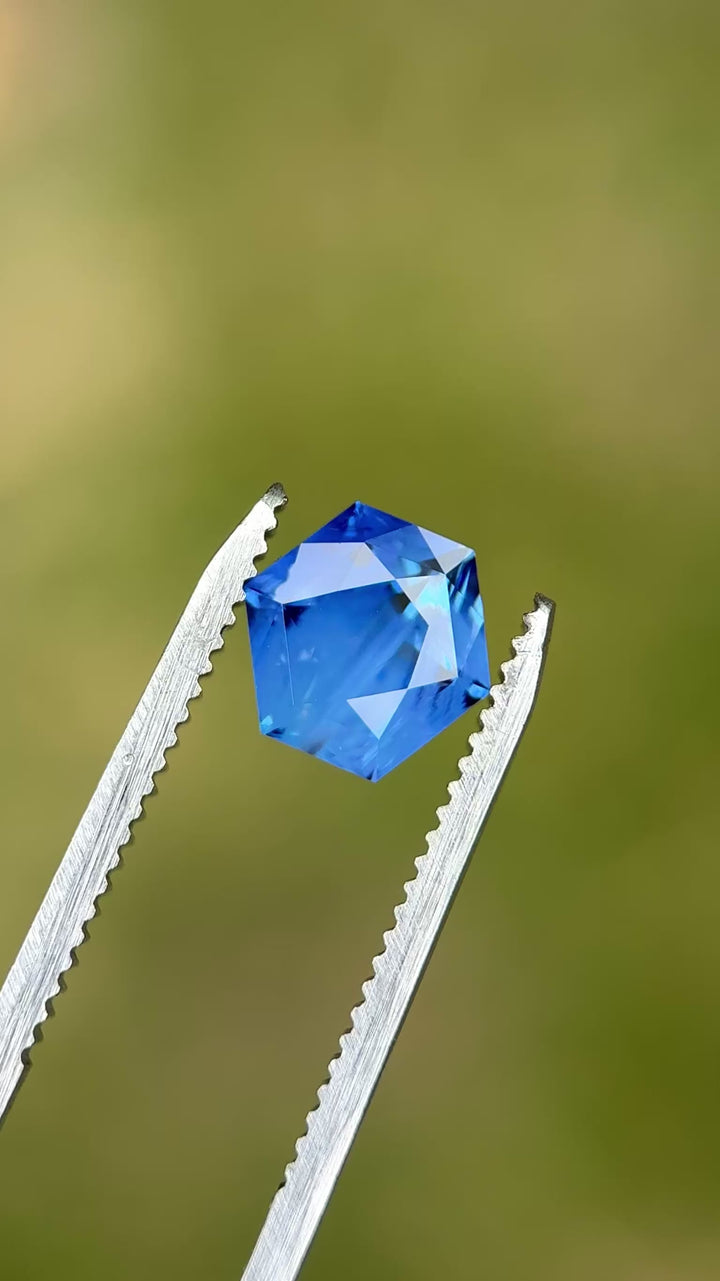 3.09CT Sapphire: Opalescent Royal Blue Precision Custom Hexagonal Mix Cut