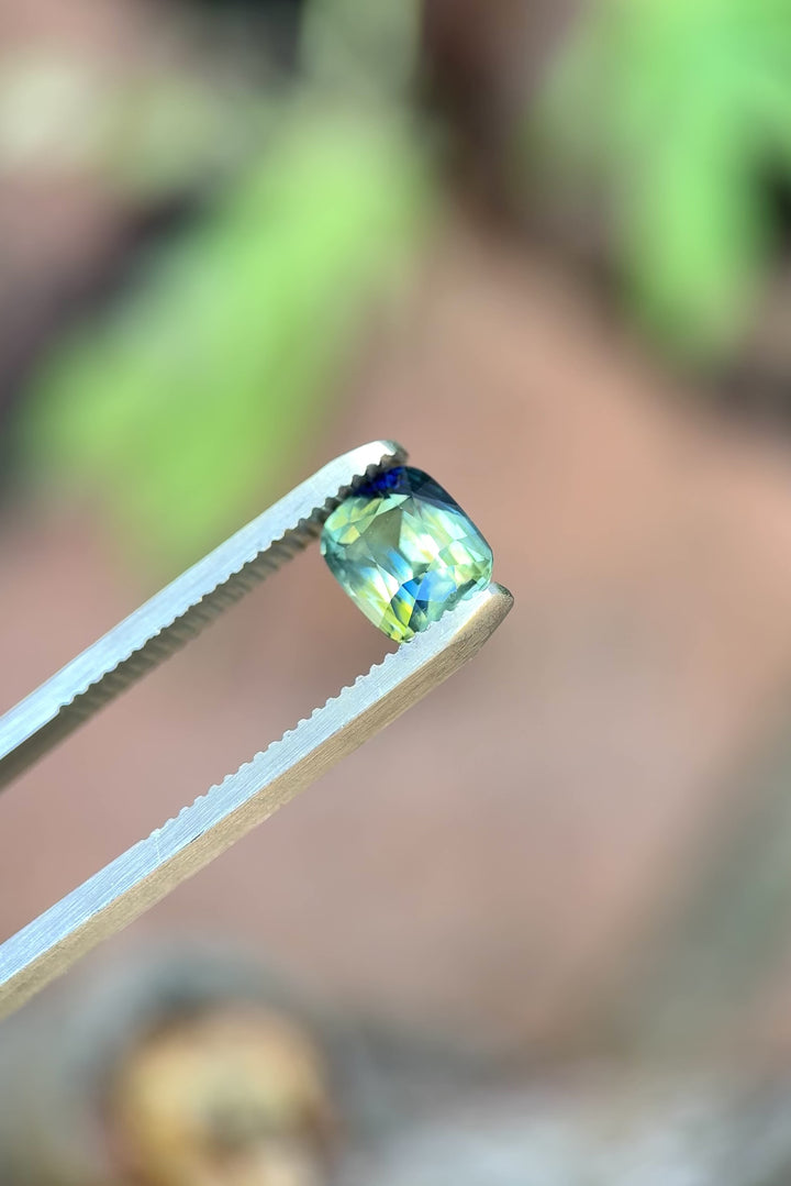 2.52CT Sapphire: Teal Blue Green Parti Precision Cushion Mixed Cut