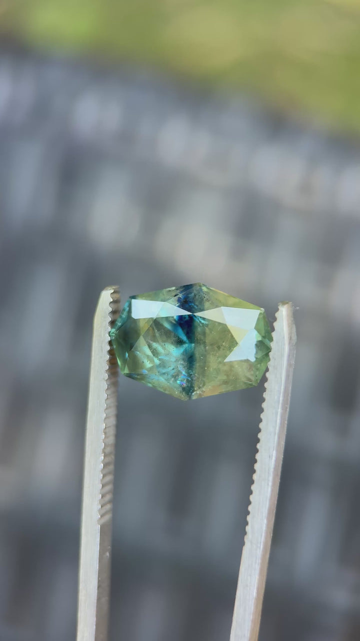 8.00CT Sapphire: Earthy Blue Green Parti Custom Octagonal Brilliant Cut
