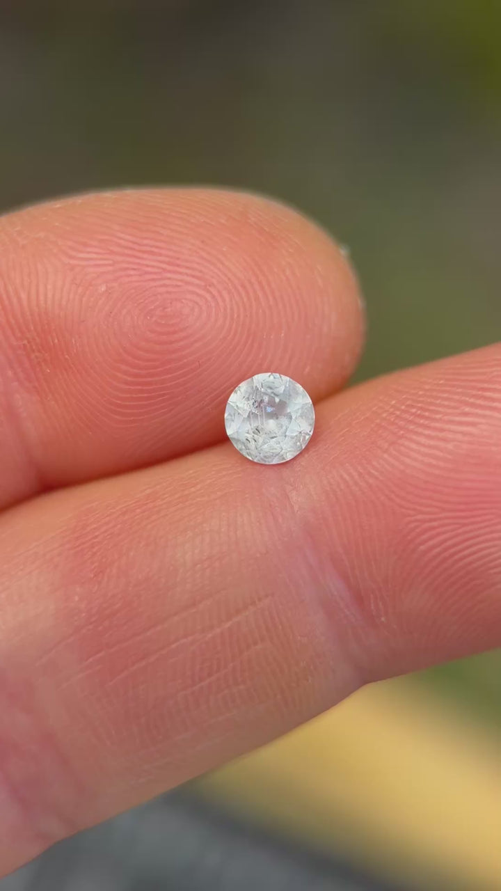 0.87CT Sapphire: Icy White Grey Silver Round Brilliant Cut
