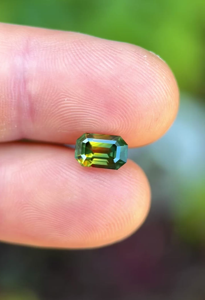 2.03CT Sapphire: Golden Yellow Green Parti Precision Emerald Cut