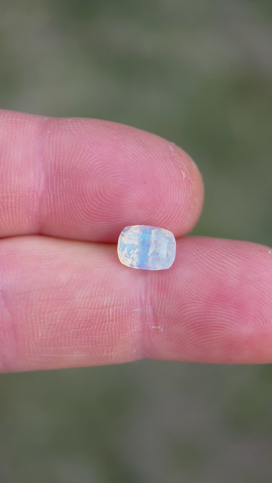 2.59CT Sapphire: Opalescent White Custom Elongated Concave Cushion Mixed Cut