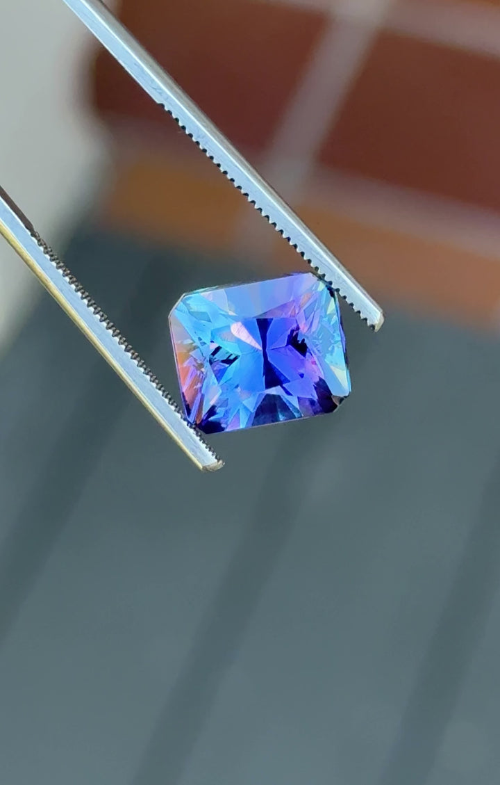 7.24CT Tanzanite: Vivid Multi Color Teal Pink Royal Blue Purple Custom Radiant Cut