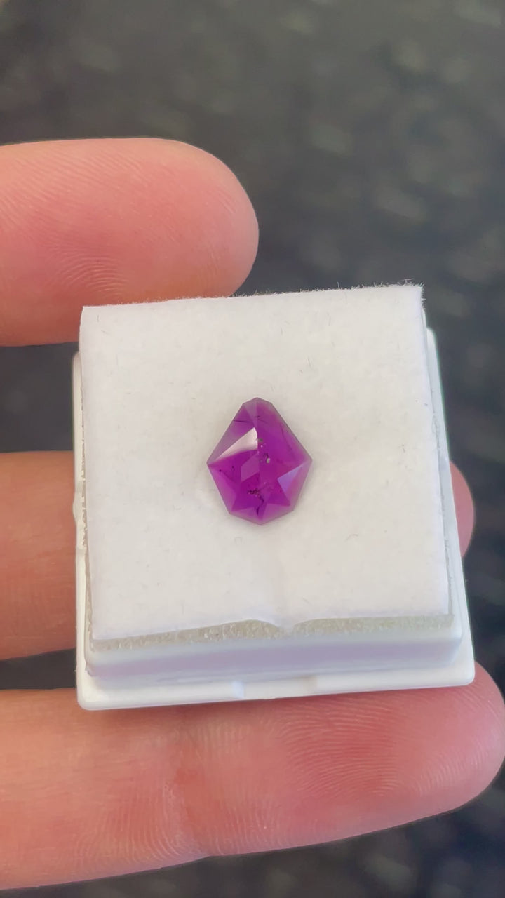 2.38CT Sapphire: Mulberry Purple Custom Shield Rose Cut