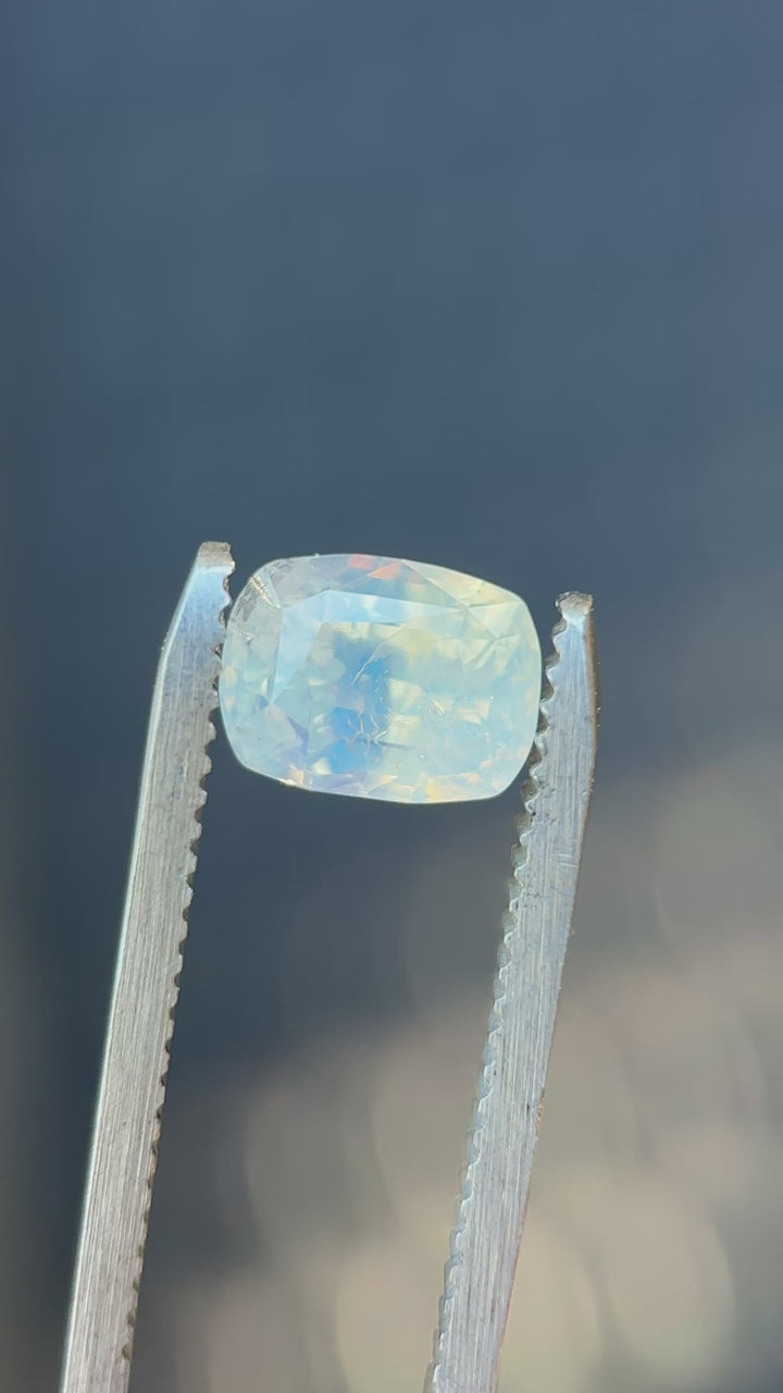 2.59CT Sapphire: Opalescent White Custom Elongated Concave Cushion Mixed Cut
