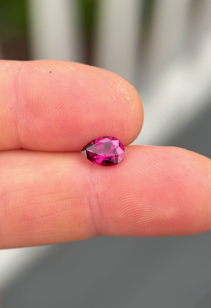 1.24CT Garnet: Vibrant Fuchsia Rhodolite Precision Pear Mixed Cut