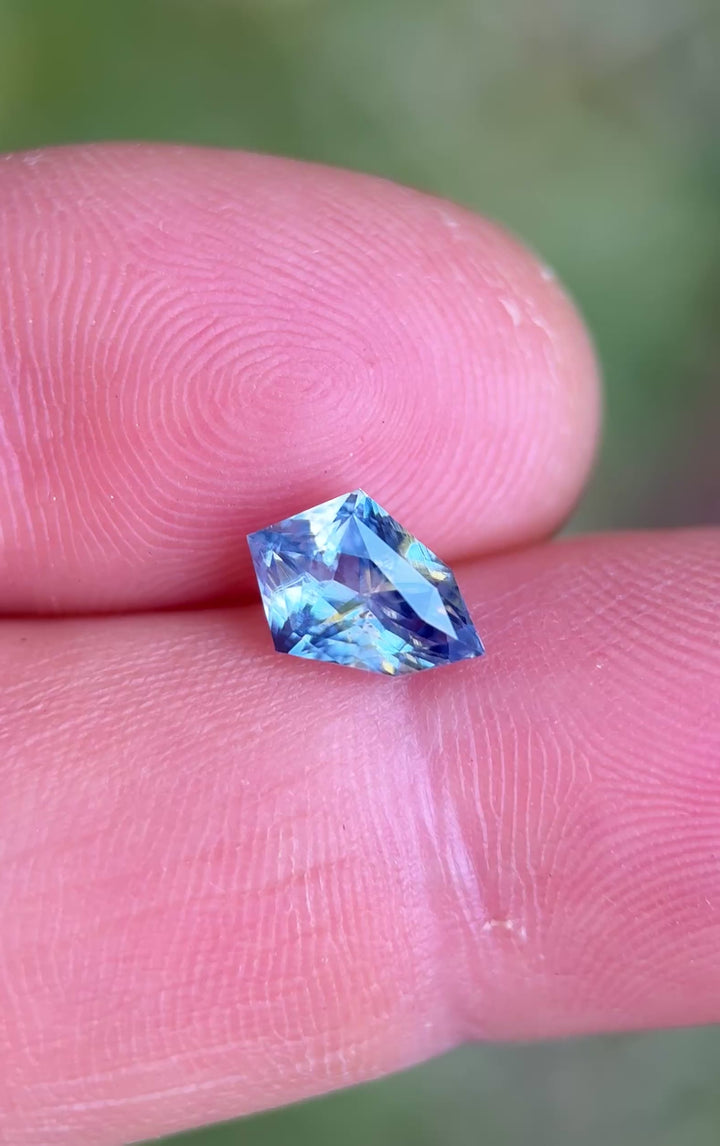 2.05CT Sapphire: Opalescent Gradient White Blue Parti Precision Custom Shield Mixed Cut