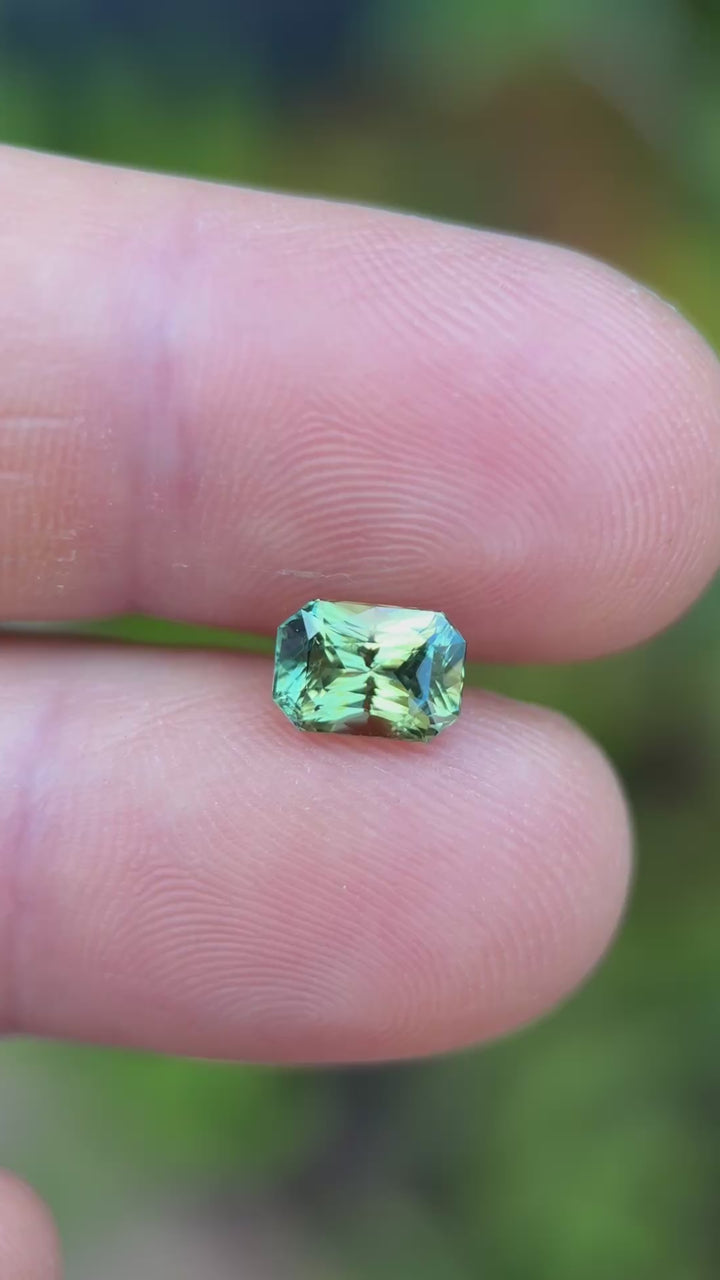 2.01CT Sapphire: Yellow Teal Blue Green Parti Precision Octagon Radiant Cut