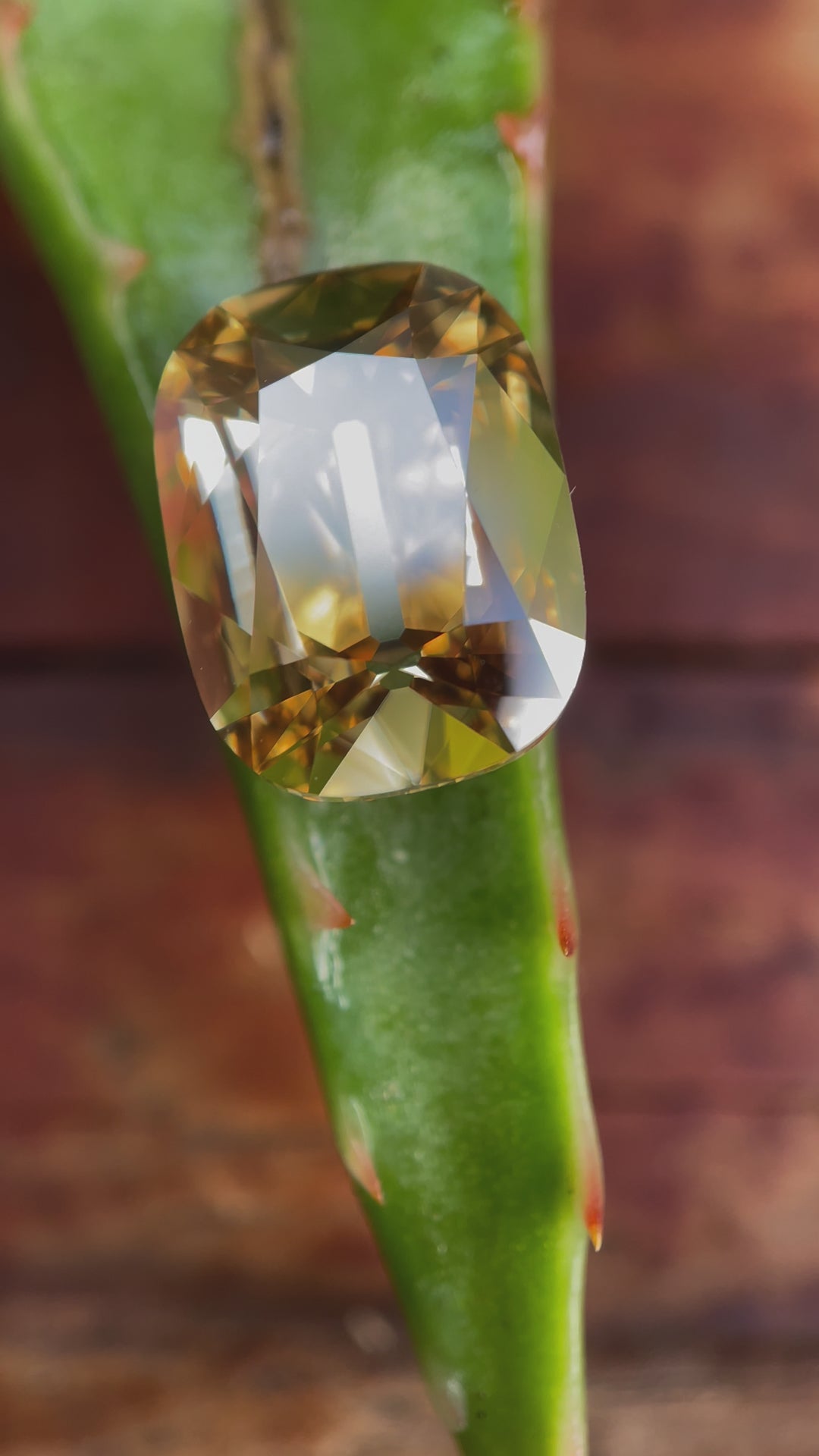 A close-up rotating video of a 3.51-carat Fancy Brown-Yellow Diamond (GIA Certified), showcasing its incredible depth, step-cut pavilion, and cushion shape. The diamond’s color-rich body and clarity-enhancing cut make it a rare and highly sought-after gemstone.