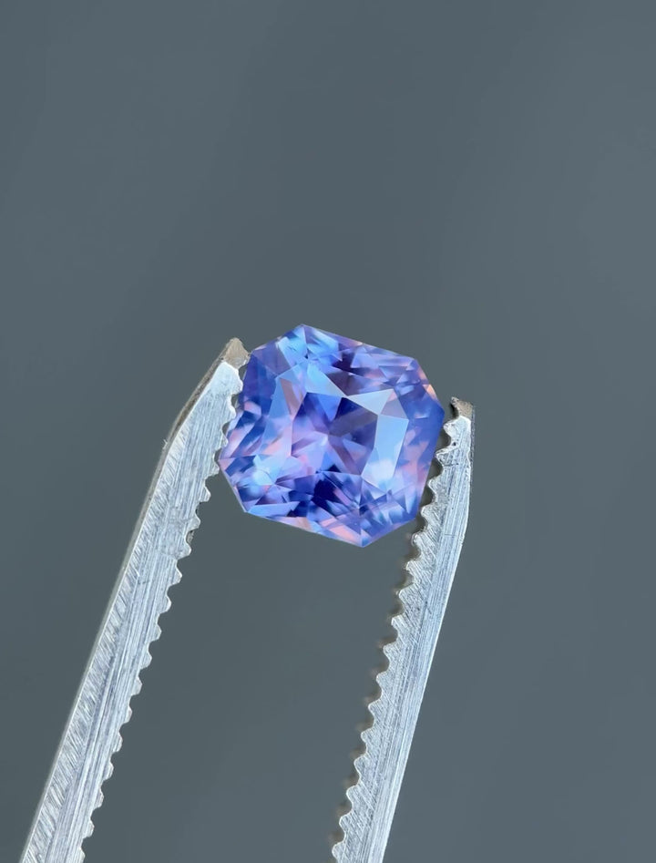 1.31CT Sapphire: Opalescent Vivid Pinkish Blue Purple Precision Custom Squared Octagon Radiant Cut