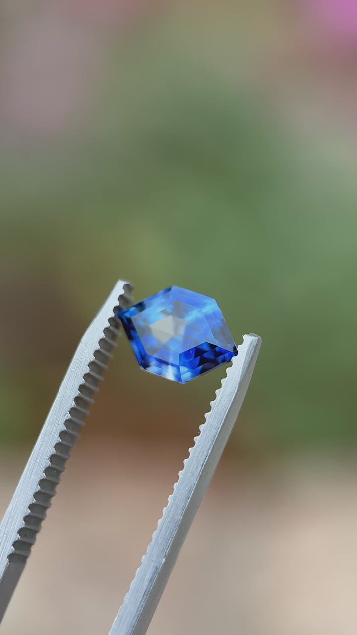 2.03CT Sapphire: Royal Blue Parti Precision Custom Elongated Hexagon Step Cut