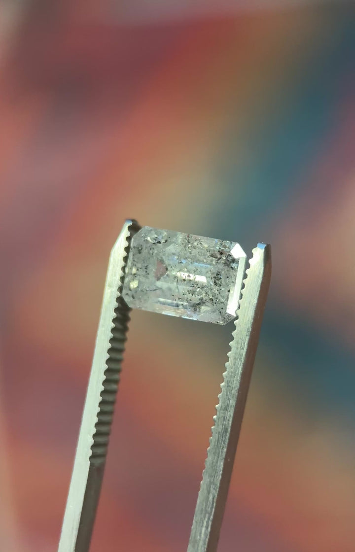 2.81CT Diamond: Salt and Pepper Emerald Cut in tweezer video